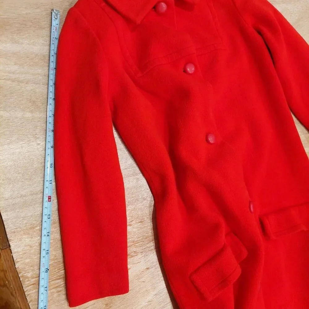 Vintage Pure Wool Ruby Red Knit Girl Coat Kimberly Union Made Sz 8